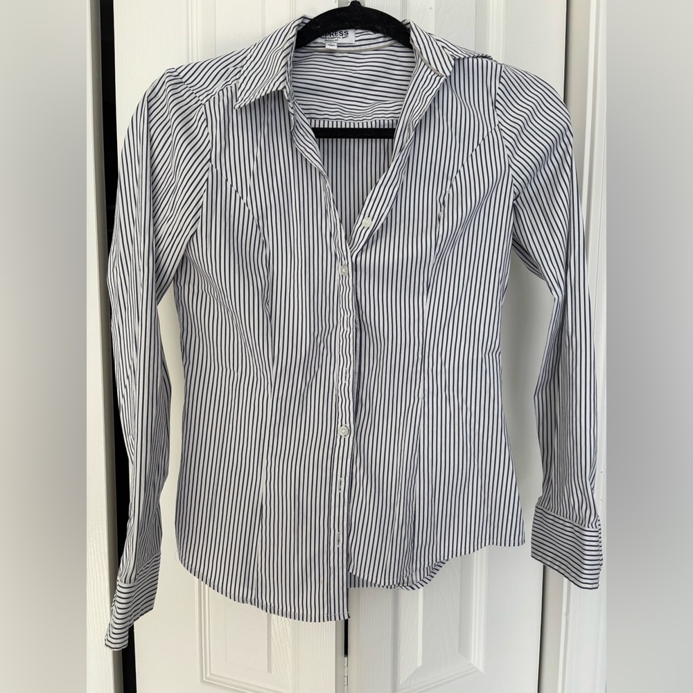 Express Navy and White Striped Shirt